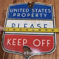 Vintage United States U. S. Property Keep Off Porcelain Advertising Shield Sign