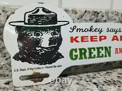 Vintage Us Forest Service Porcelain Sign Smokey Bear Tag Topper Park Ranger Gas