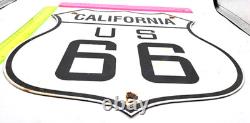 Vintage Us Route 66 California Porcelain Metal Highway Sign Gas Oil Road Shield