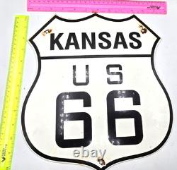 Vintage Us Route 66 Kansas Porcelain Metal Highway Sign Gas Oil Road Shield