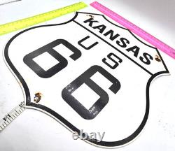Vintage Us Route 66 Kansas Porcelain Metal Highway Sign Gas Oil Road Shield