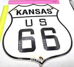 Vintage Us Route 66 Kansas Porcelain Metal Highway Sign Gas Oil Road Shield