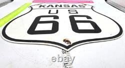 Vintage Us Route 66 Kansas Porcelain Metal Highway Sign Gas Oil Road Shield