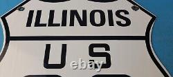Vintage Us Route 66 Porcelain Gasoline Illinois Auto Road Trip Shield Pump Sign