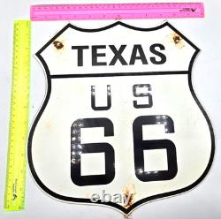 Vintage Us Route 66 Texas Porcelain Metal Highway Sign Gas Oil Road Shield