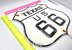 Vintage Us Route 66 Texas Porcelain Metal Highway Sign Gas Oil Road Shield