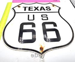 Vintage Us Route 66 Texas Porcelain Metal Highway Sign Gas Oil Road Shield