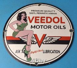 Vintage Veedol Gasoline Porcelain Gas Motor Oil Service Station Pump Plate Sign