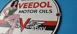 Vintage Veedol Gasoline Porcelain Gas Motor Oil Service Station Pump Plate Sign