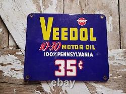 Vintage Veedol Porcelain Sign Car Motor Oil Lubrication Service Garage 35 Cents