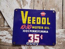 Vintage Veedol Porcelain Sign Car Motor Oil Lubrication Service Garage 35 Cents