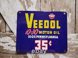 Vintage Veedol Porcelain Sign Car Motor Oil Lubrication Service Garage 35 Cents