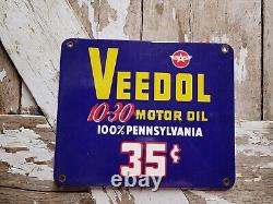 Vintage Veedol Porcelain Sign Car Motor Oil Lubrication Service Garage 35 Cents