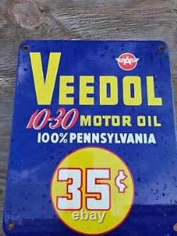 Vintage Veedol Porcelain Sign Pennsylvania Motor Oil Gas Station Service 35 Cent