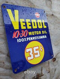 Vintage Veedol Porcelain Sign Pennsylvania Motor Oil Gas Station Service 35 Cent