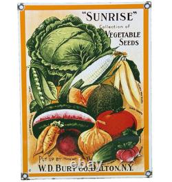 Vintage Vegetable Seeds Porcelain Sign Gardening Hardware Store W. D. Burt Co