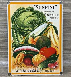 Vintage Vegetable Seeds Porcelain Sign Gardening Hardware Store W. D. Burt Co