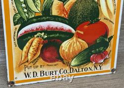 Vintage Vegetable Seeds Porcelain Sign Gardening Hardware Store W. D. Burt Co
