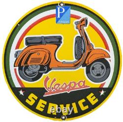 Vintage Vespa Scooter Porcelain Sign Sales And Service Station Pump Plate Moped