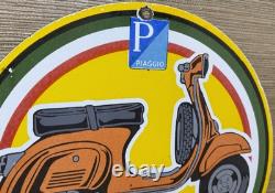 Vintage Vespa Scooter Porcelain Sign Sales And Service Station Pump Plate Moped