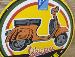 Vintage Vespa Scooter Porcelain Sign Sales And Service Station Pump Plate Moped