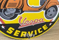 Vintage Vespa Scooter Porcelain Sign Sales And Service Station Pump Plate Moped