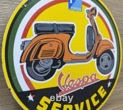 Vintage Vespa Scooter Porcelain Sign Sales And Service Station Pump Plate Moped