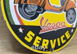 Vintage Vespa Scooter Porcelain Sign Sales And Service Station Pump Plate Moped