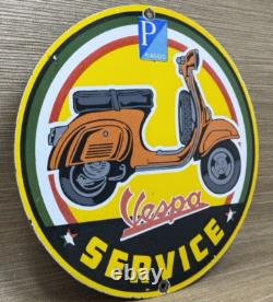 Vintage Vespa Scooter Porcelain Sign Sales And Service Station Pump Plate Moped