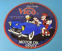Vintage Vico Motor Oil Sign Porcelain Walt Disney Gasoline Pump Plate Sign