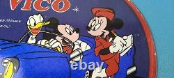 Vintage Vico Motor Oil Sign Porcelain Walt Disney Gasoline Pump Plate Sign