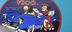 Vintage Vico Motor Oil Sign Porcelain Walt Disney Gasoline Pump Plate Sign