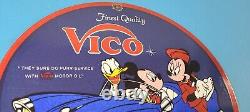 Vintage Vico Motor Oil Sign Porcelain Walt Disney Gasoline Pump Plate Sign