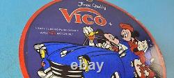 Vintage Vico Motor Oil Sign Porcelain Walt Disney Gasoline Pump Plate Sign