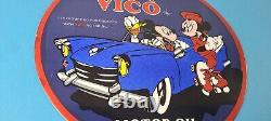 Vintage Vico Motor Oil Sign Porcelain Walt Disney Gasoline Pump Plate Sign