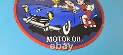 Vintage Vico Motor Oil Sign Porcelain Walt Disney Gasoline Pump Plate Sign