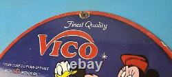 Vintage Vico Motor Oil Sign Porcelain Walt Disney Gasoline Pump Plate Sign
