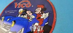Vintage Vico Motor Oil Sign Porcelain Walt Disney Gasoline Pump Plate Sign