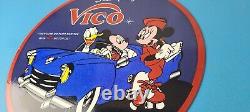 Vintage Vico Motor Oil Sign Porcelain Walt Disney Gasoline Pump Plate Sign