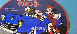 Vintage Vico Motor Oil Sign Porcelain Walt Disney Gasoline Pump Plate Sign