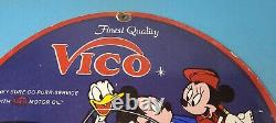 Vintage Vico Motor Oil Sign Porcelain Walt Disney Gasoline Pump Plate Sign