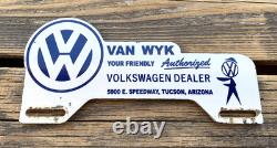 Vintage Vw Volkswagen Van Wyk Gas Oil Station Porcelain License Plate Sign