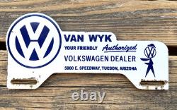 Vintage Vw Volkswagen Van Wyk Gas Oil Station Porcelain License Plate Sign