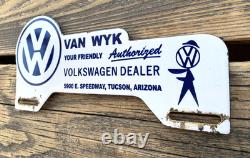 Vintage Vw Volkswagen Van Wyk Gas Oil Station Porcelain License Plate Sign