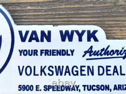 Vintage Vw Volkswagen Van Wyk Gas Oil Station Porcelain License Plate Sign