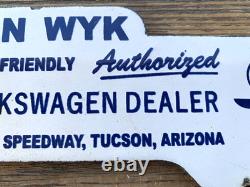 Vintage Vw Volkswagen Van Wyk Gas Oil Station Porcelain License Plate Sign