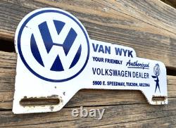 Vintage Vw Volkswagen Van Wyk Gas Oil Station Porcelain License Plate Sign