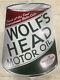 Vintage Wolf's Head Motor Oil Metal Sign Can Double Sided Original Nice! 24x36