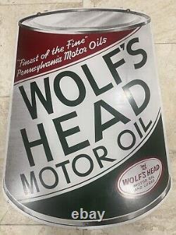 Vintage WOLF'S HEAD Motor Oil Metal Sign Can Double Sided Original NICE! 24x36