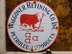 Vintage Waggoner Refining Co Porcelain Sign Petroleum Oil Cattle DDD Ranch Steer